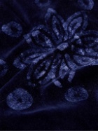 Post-Imperial - Fringed Indigo-Dyed Printed Cotton-Velvet Scarf
