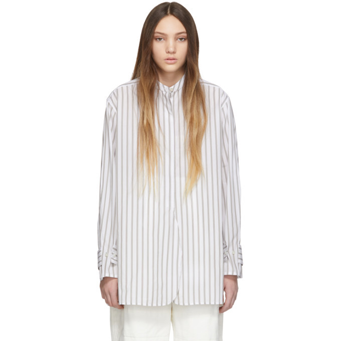 Studio Nicholson White and Khaki Stripe Volume Shirt Studio Nicholson