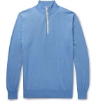 Peter Millar - Suede-Trimmed Merino Wool-Blend Half-Zip Sweater - Blue
