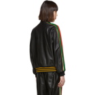 Gucci Black Leather Strawberry Patch Track Jacket