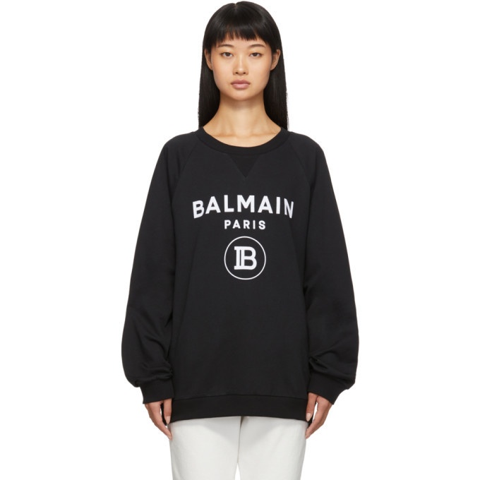 Balmain Black Flocked Logo Sweatshirt Balmain