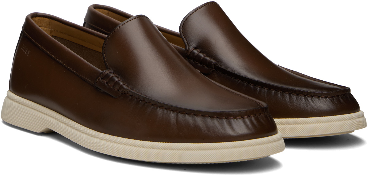 BOSS Brown Embossed-Logo Leather Loafers BOSS display picture 1