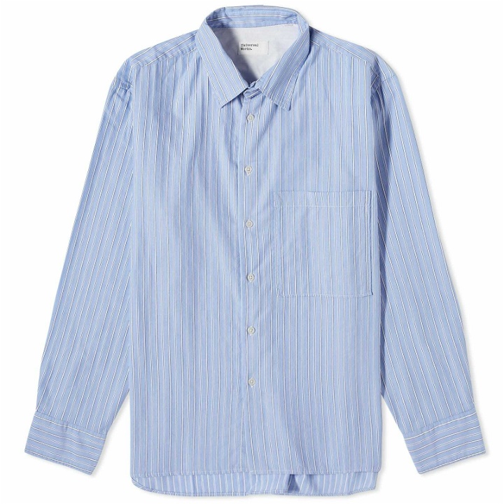 Photo: Universal Works Men's Posh Stripe Square Pocket Shirt in Blue