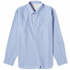 Universal Works Men's Posh Stripe Square Pocket Shirt in Blue