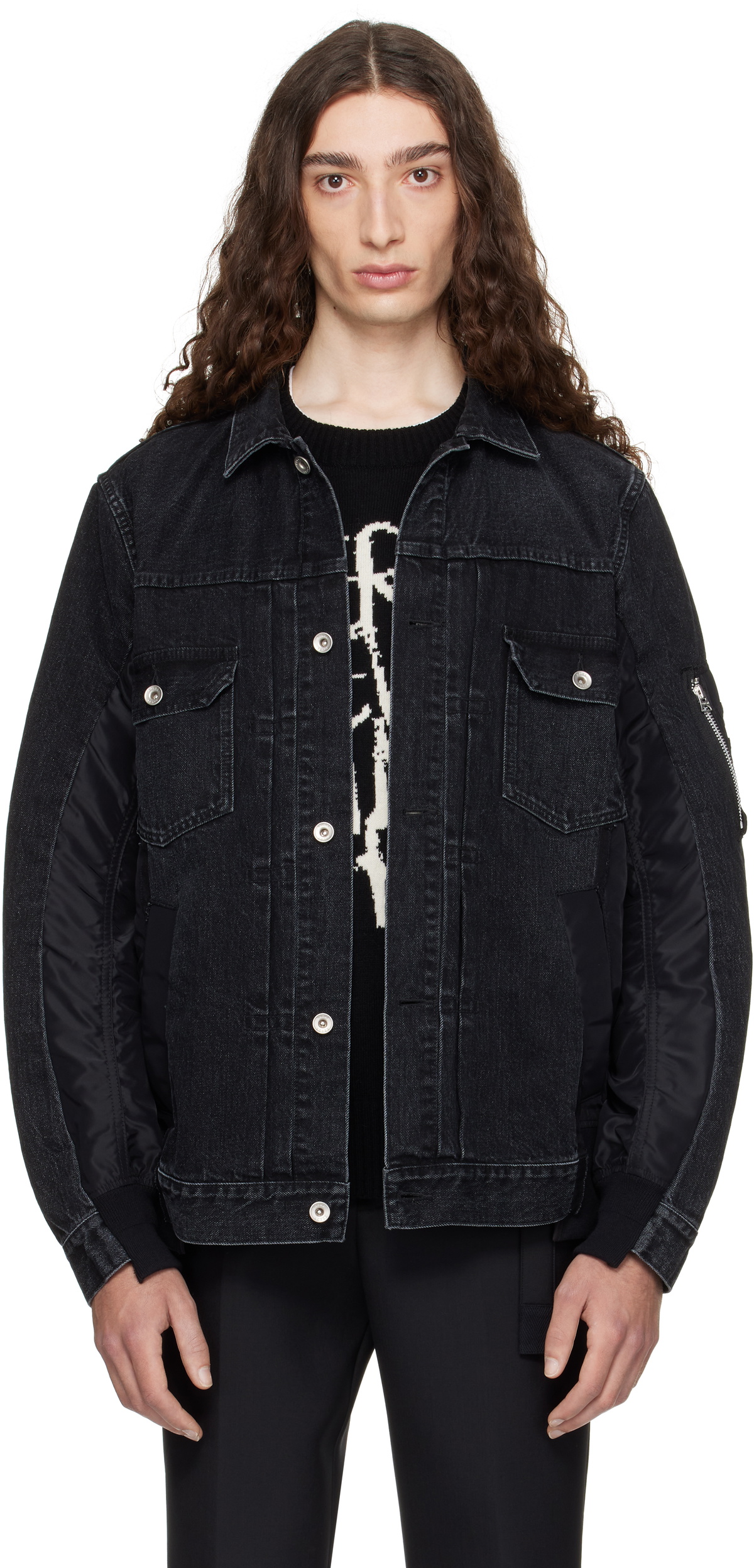 sacai Black Nylon Twill & Denim Jacket Sacai