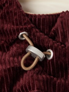 Brunello Cucinelli - Logo-Embroidered Padded Cotton-Corduroy Hooded Ski Jacket - Burgundy