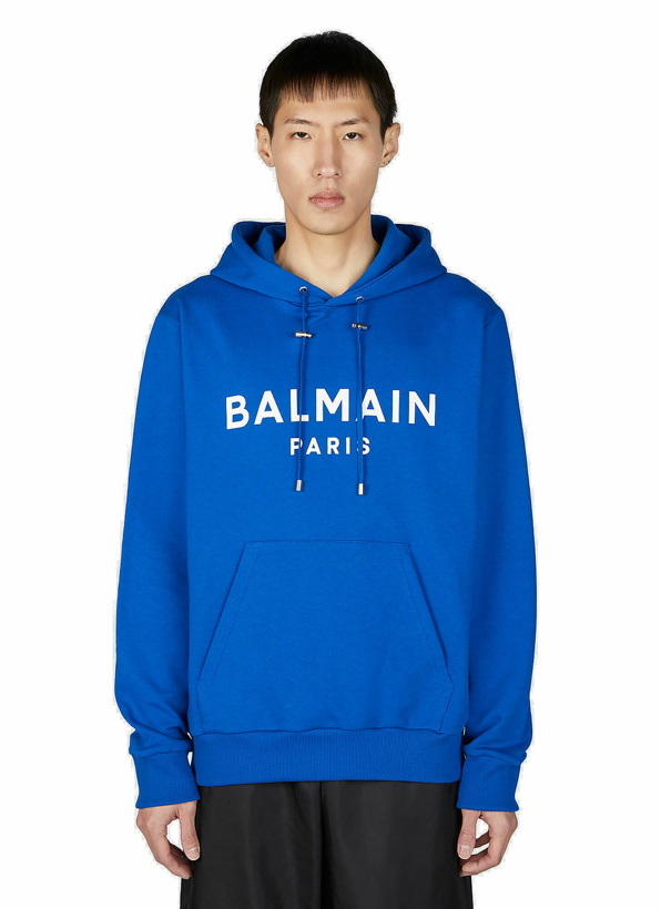 Photo: Balmain - Logo Print Hooded Sweatshirt in Blue