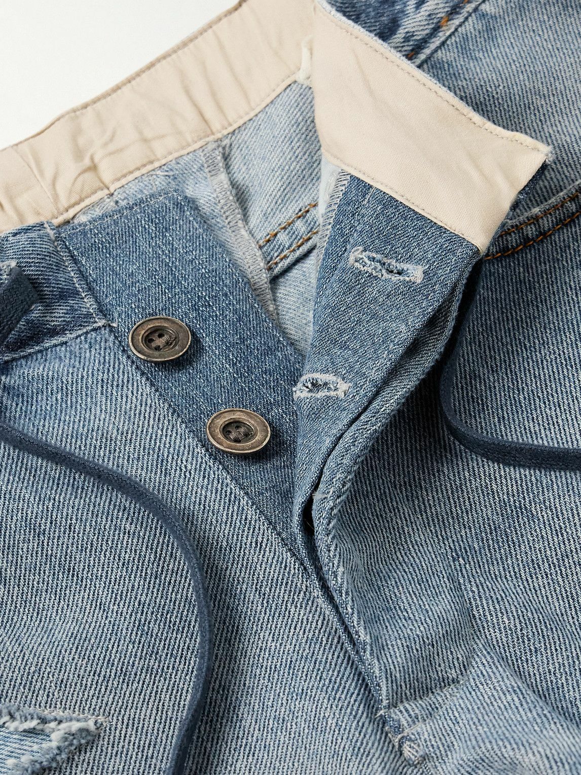 Greg Lauren - Slim-Fit Tapered Flannel Patchwork Jeans - Blue