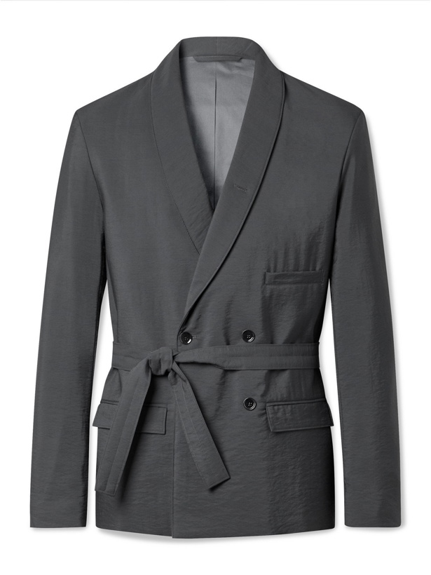 Photo: LEMAIRE - Shawl-Collar Belted Double-Breasted Virgin Wool-Blend Suit Jacket - Gray - M