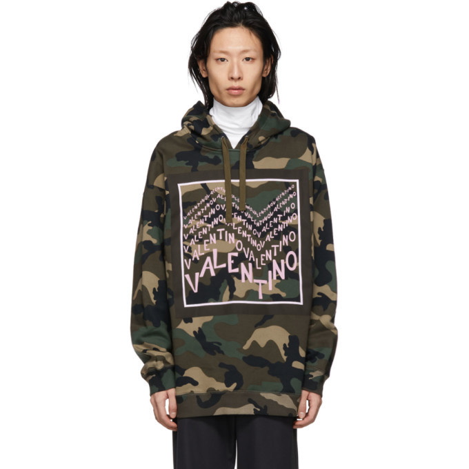 Photo: Valentino Green Camo Chevron Logo Hoodie