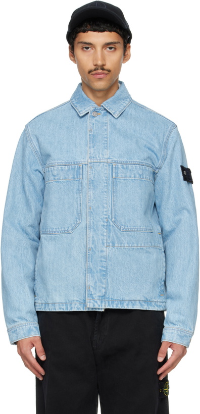 Photo: Stone Island Blue 4100006 Grainy Wash Indigo Denim Jacket
