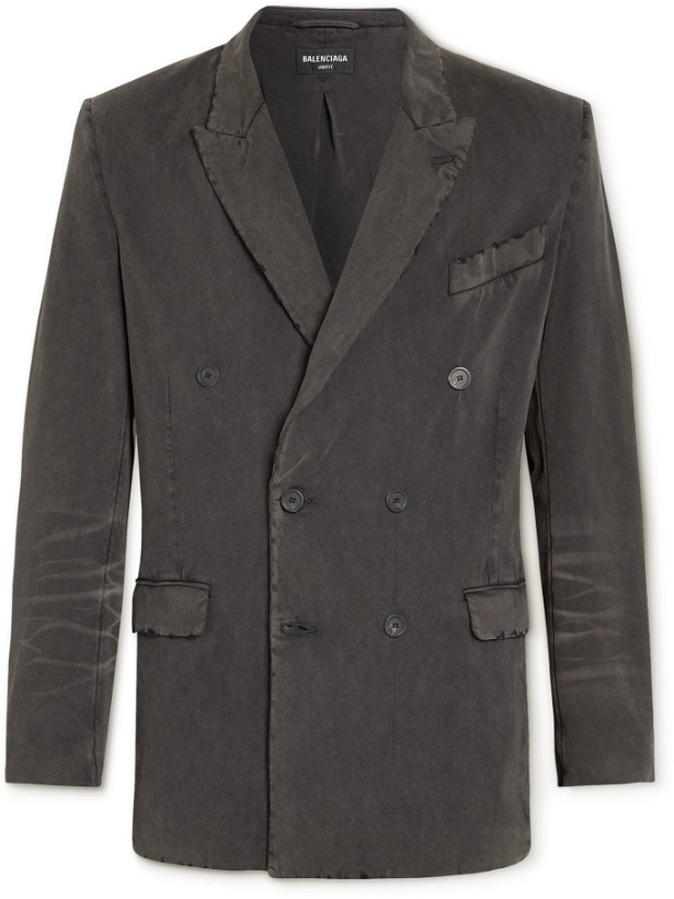 Photo: Balenciaga - Unstructured Double-Breasted Washed Cotton-Jersey Blazer - Gray