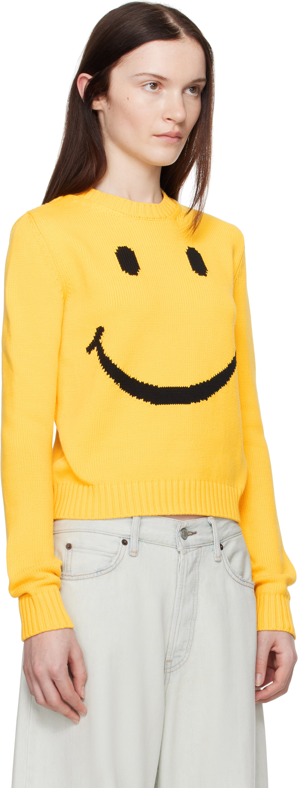 Moschino Yellow Cotton Blend Pullover Smiley Sweater