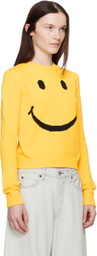 Moschino Yellow Cotton Blend Pullover Smiley Sweater