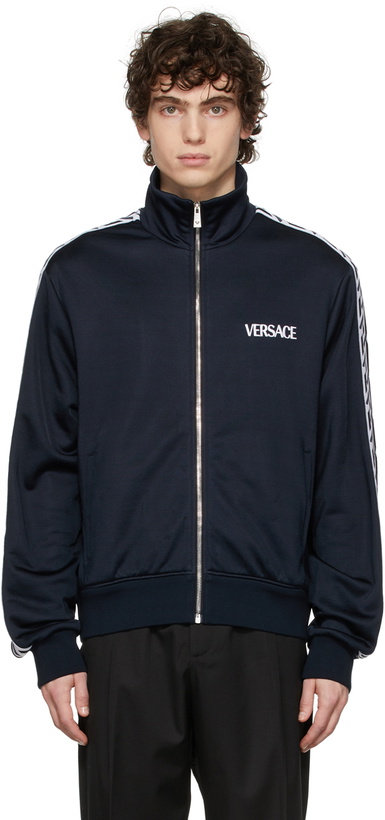 Photo: Versace Navy Zip-Up Track Jacket