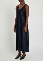 Eileen Fisher Crinkled Satin Midi Dress Dark Blue