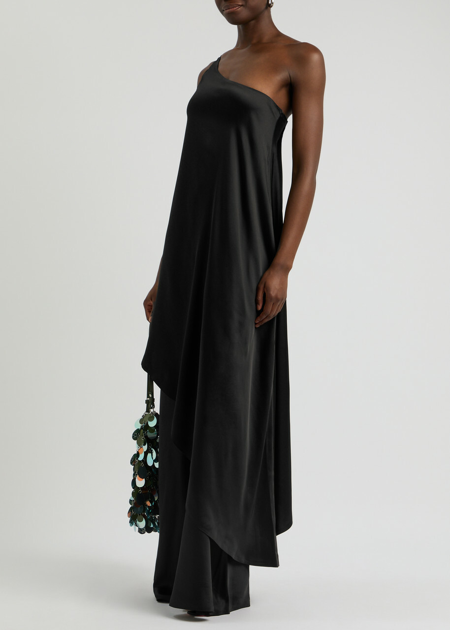 Norma Kamali One-shoulder Asymmetric Satin Dress Black Norma Kamali