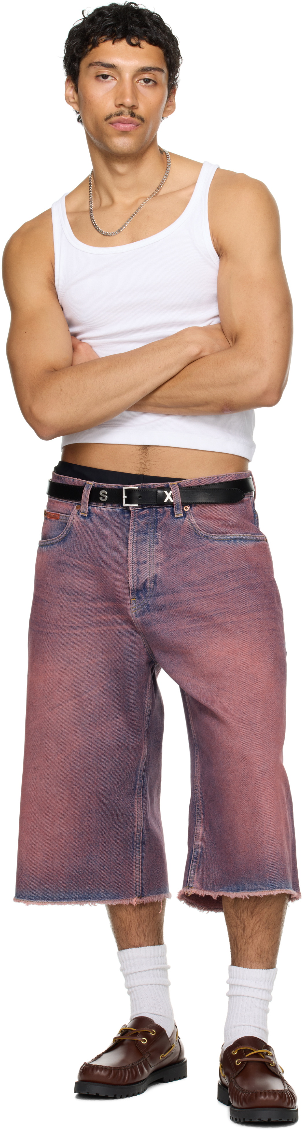 Martine Rose SSENSE Exclusive Pink Frayed Denim Shorts