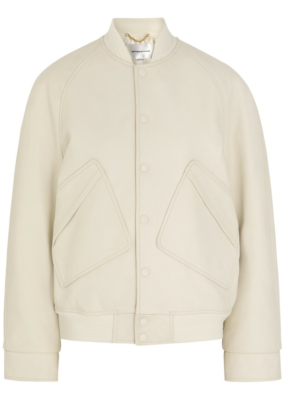 Photo: Victoria Beckham Padded Leather Varsity Jacket Ivory