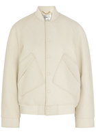 Victoria Beckham Padded Leather Varsity Jacket Ivory