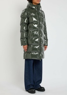 Rains Alta Long Quilted Coated Rubberised Jacket Dark Green