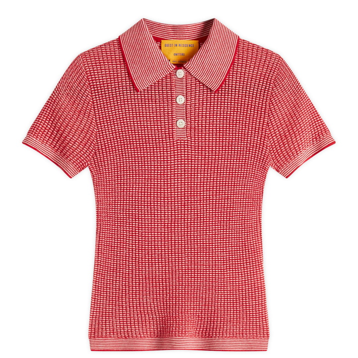 Photo: GUEST IN RESIDENCE Women's Shrunken Polo In Cashmere in True Red/Cream