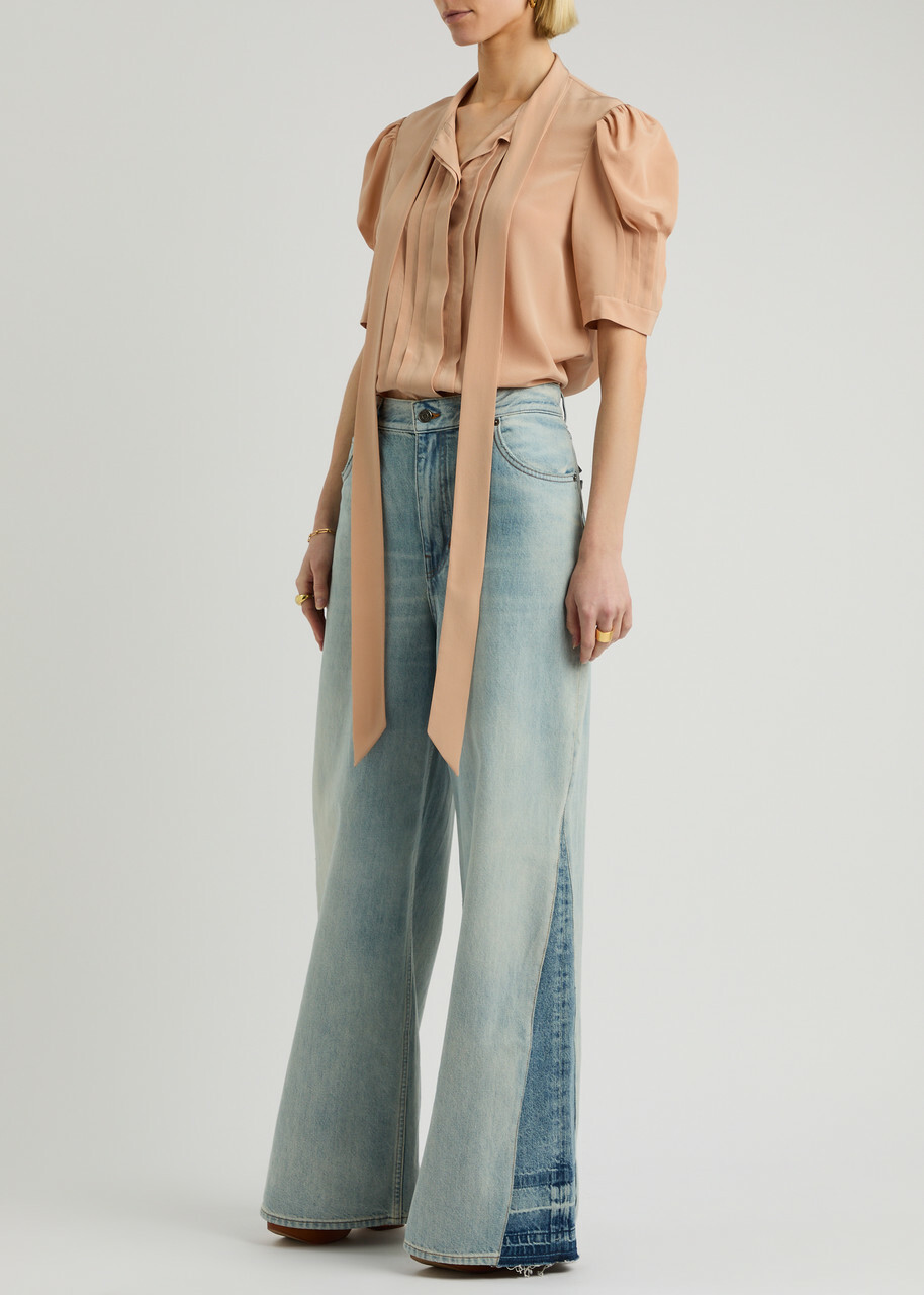 Chloe Scarf-effect Silk Crepe de Chine Blouse Sand
