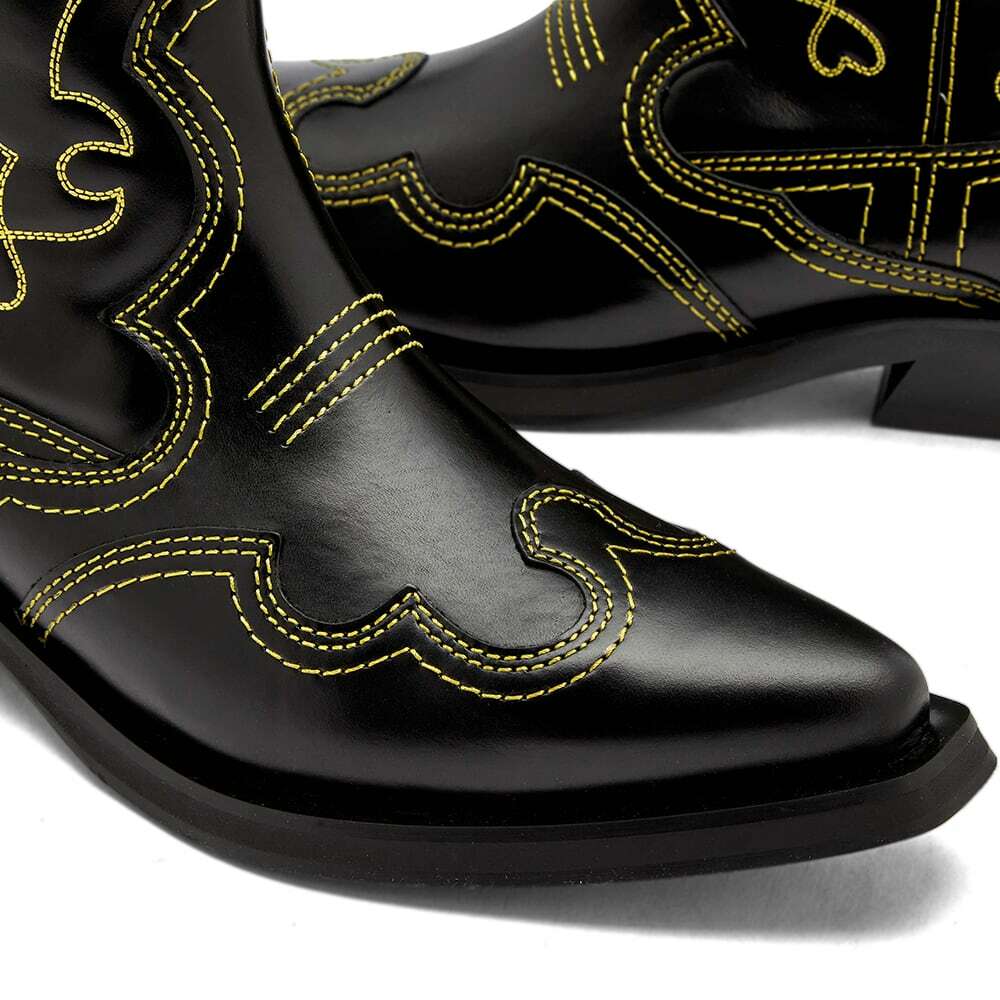 GANNI Women's Knee High Embroidered Western Boot in Black/Yellow GANNI