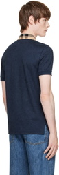 Burberry Navy Check Collar Cotton Polo
