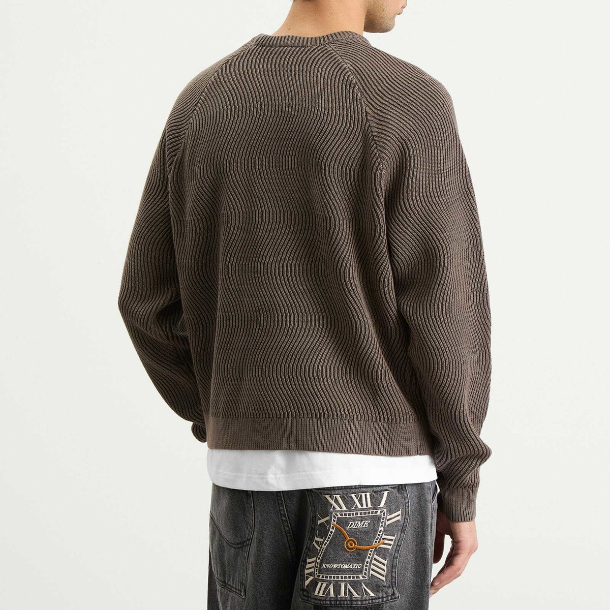 Dime Men's Wave Knit Sweater in Brown Dime