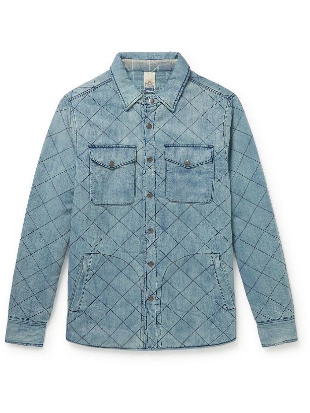 Photo: Faherty - Doug Good Feather Reversible Quilted Padded Denim Overshirt - Blue