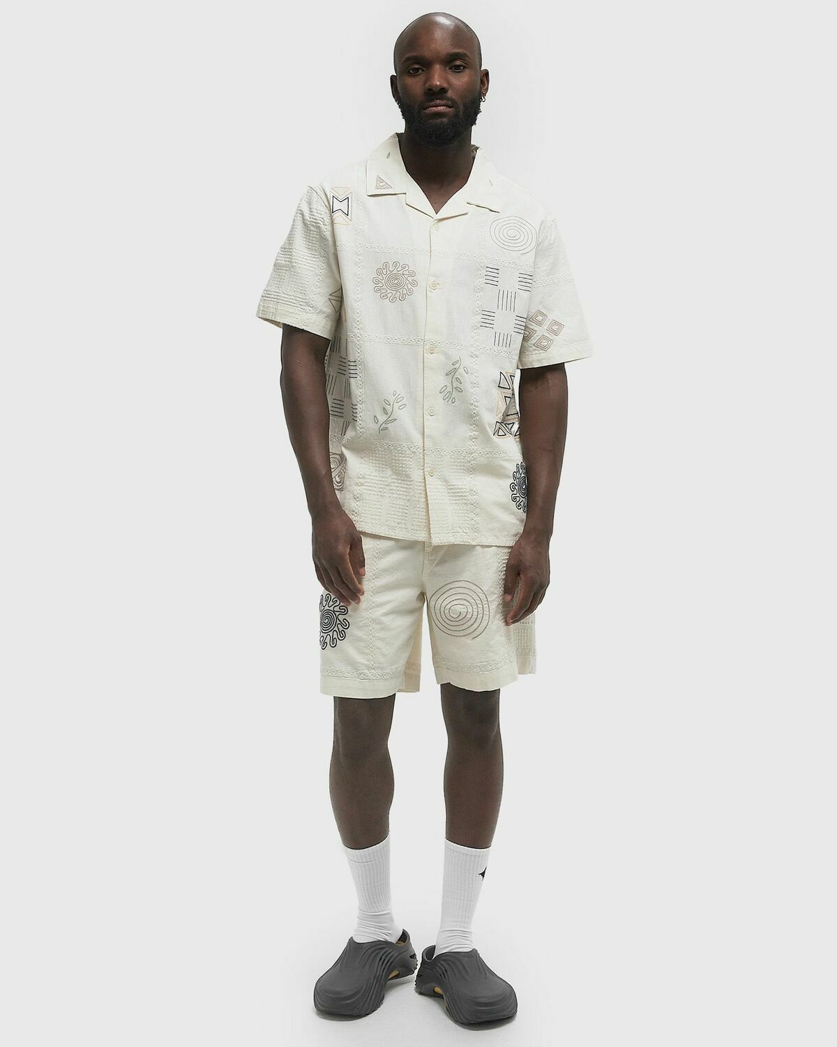 Wax London DIDCOT SS SHIRT DOODLE EMBROIDERY White Mens Shortsleefe