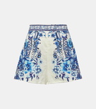 Camilla Printed high-rise linen shorts