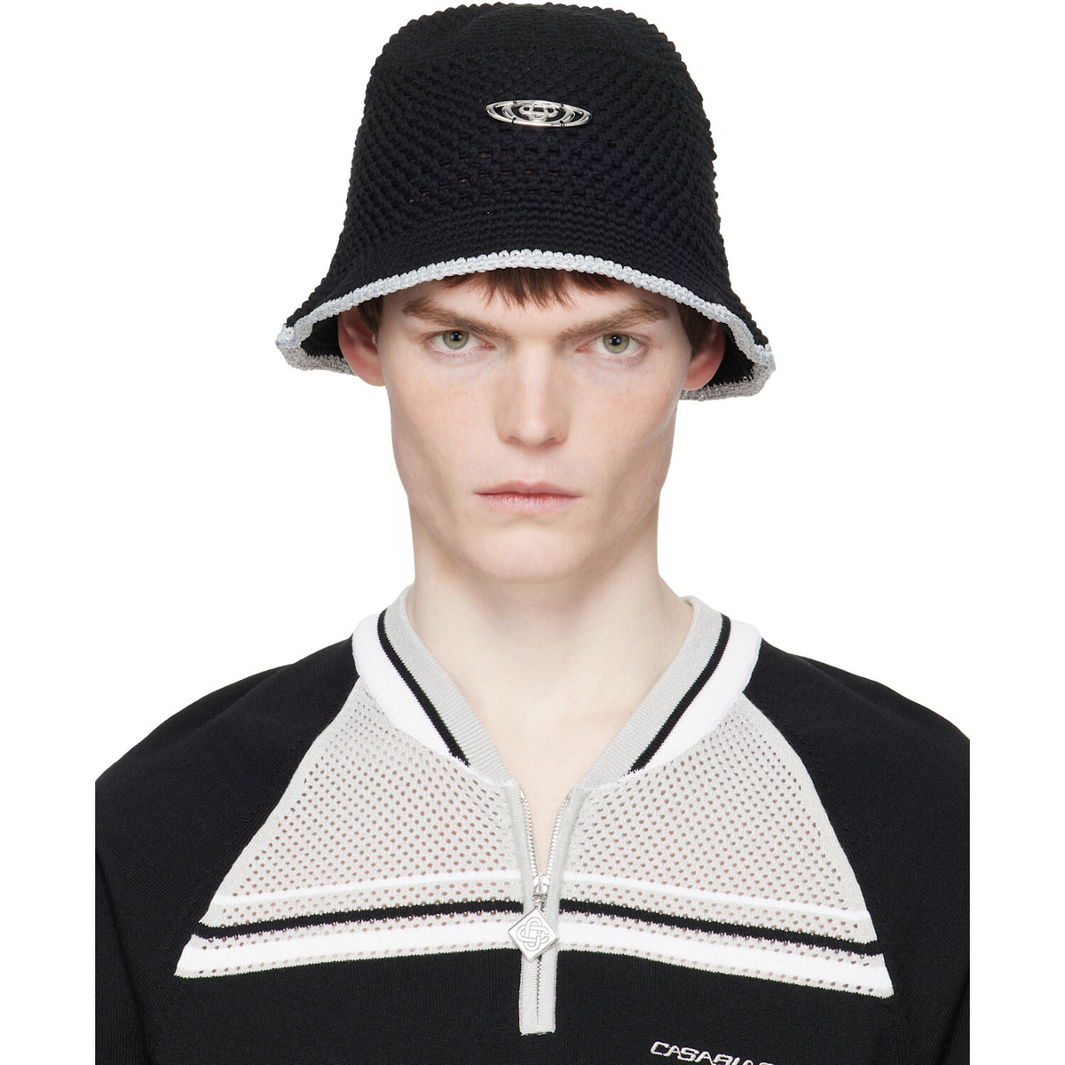 Casablanca Black Warp Logo Crochet Bucket Hat