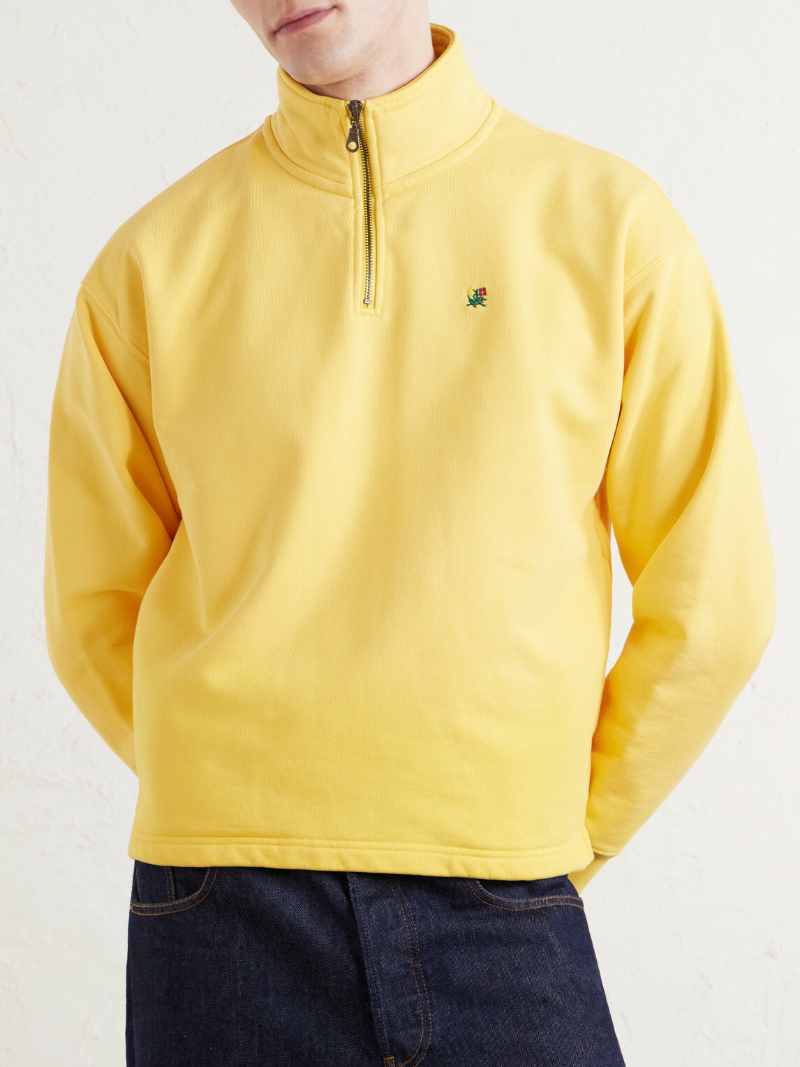 Aimé Leon Dore - Logo-Embroidered Cotton-Jersey Half-Zip Sweatshirt - Yellow