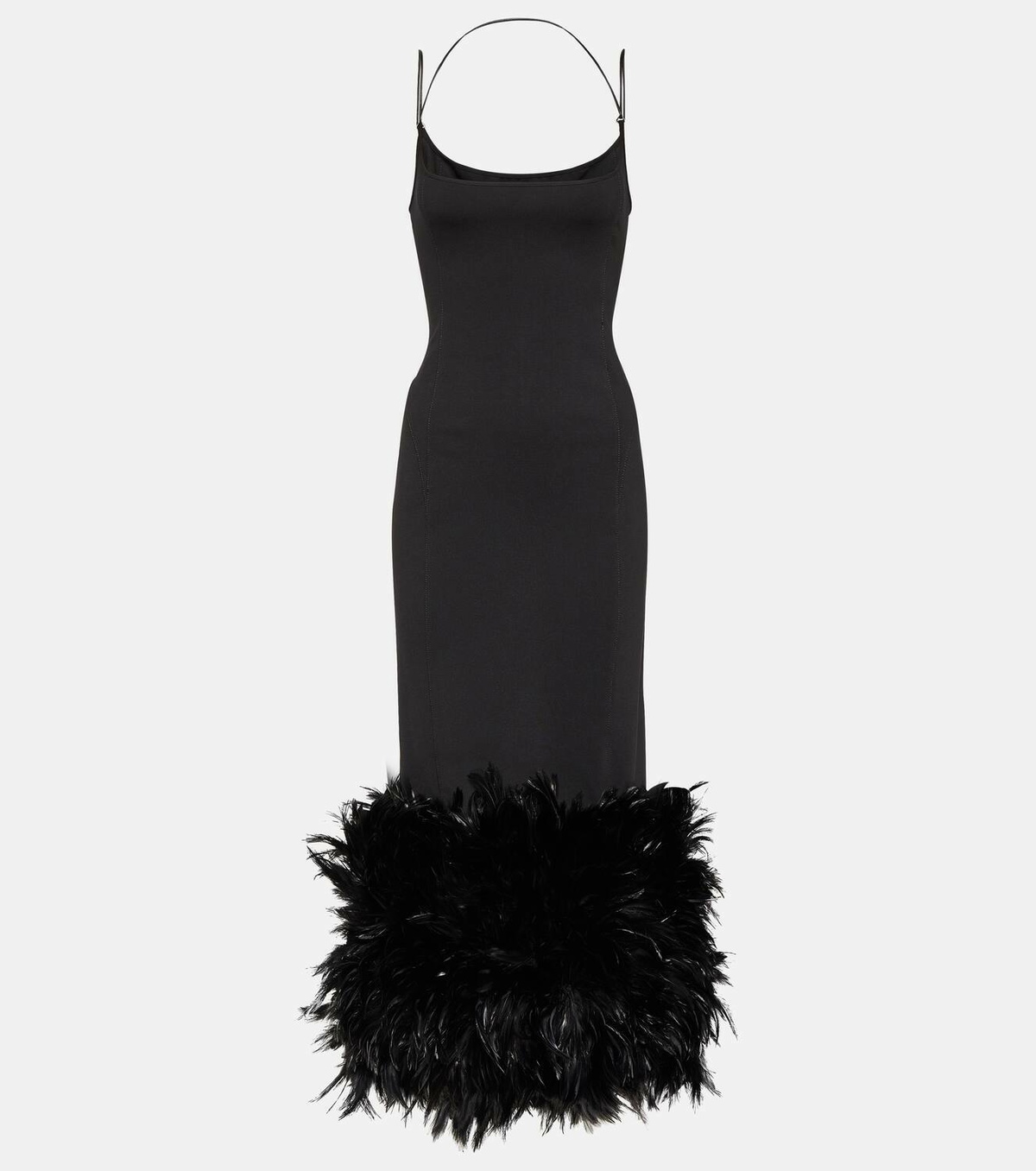 The Attico Feather trimmed jersey midi dress The Attico