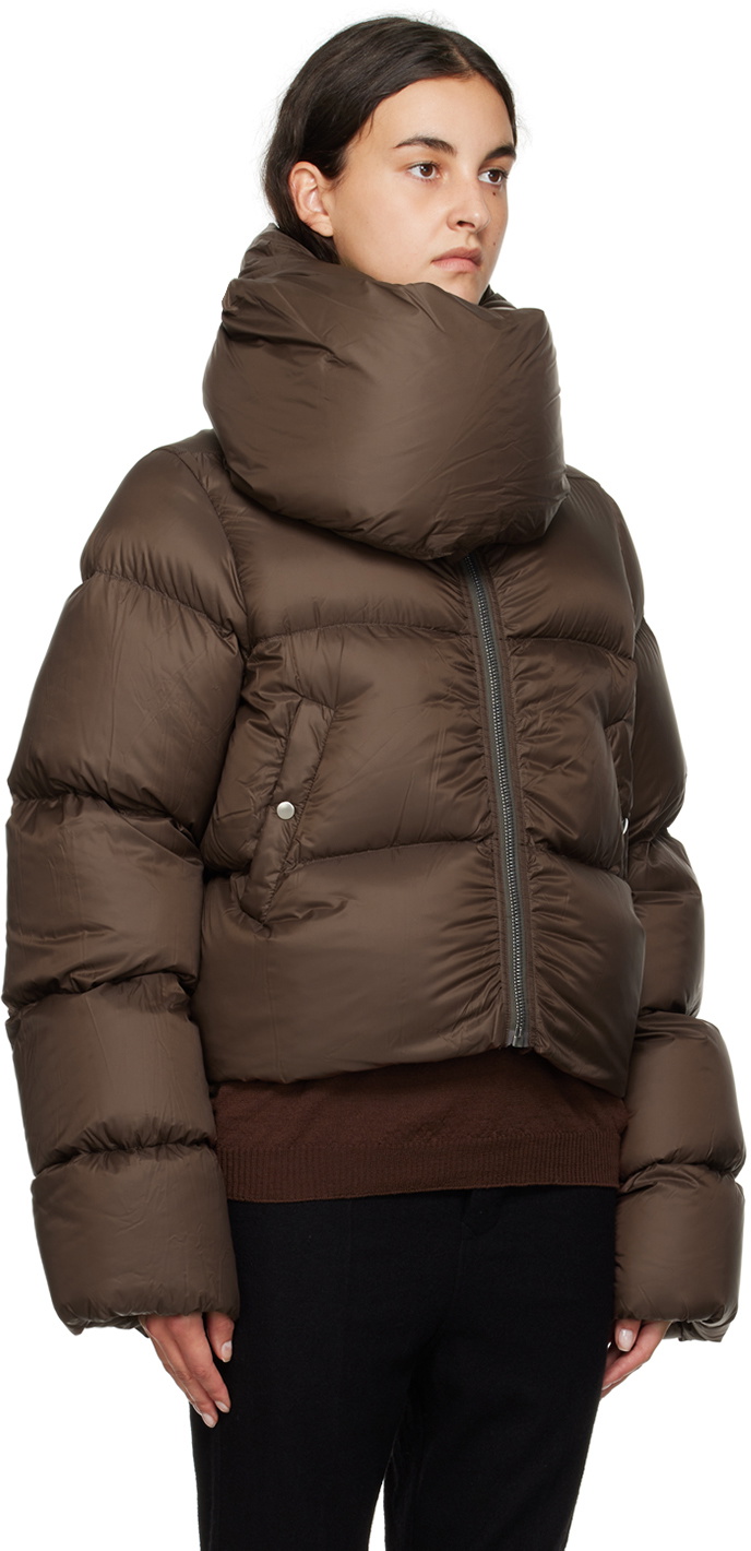 Rick Owens Brown Funnel Neck Down Jacket Rick Owens