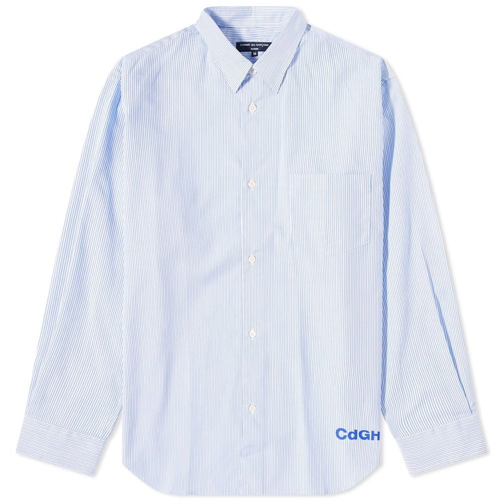 Photo: Comme des Garçons Homme Men's Striped Logo Shirt in White/Navy