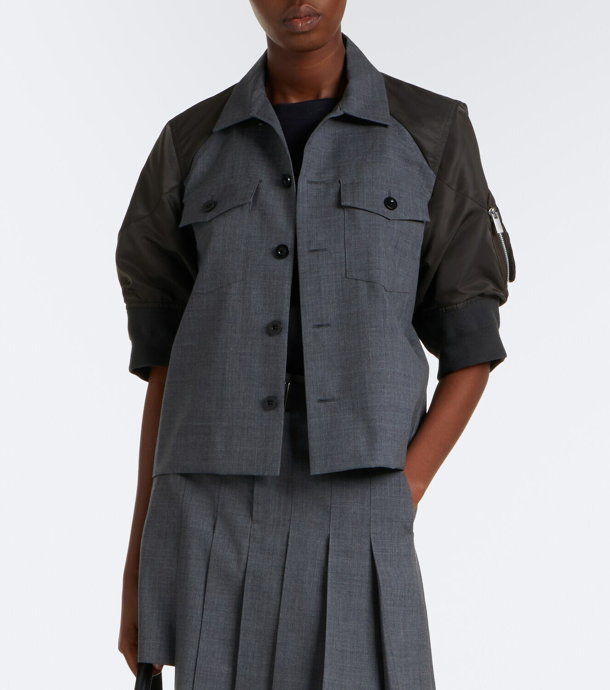 Sacai Pleated asymmetric wool skort