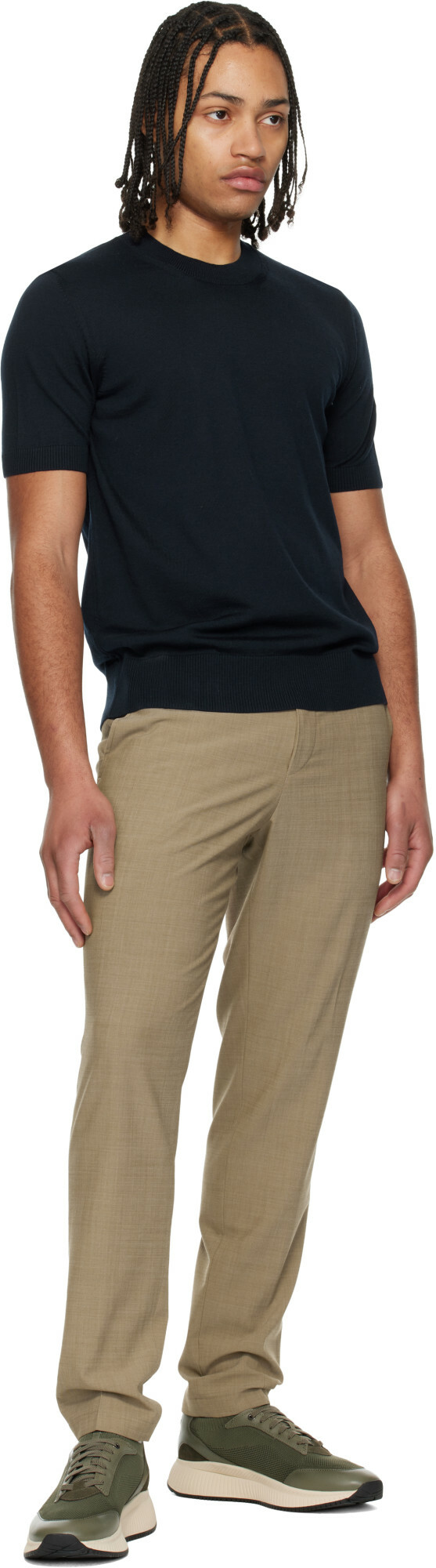 BOSS Beige Washable Slim-Fit Wool Blend Trousers