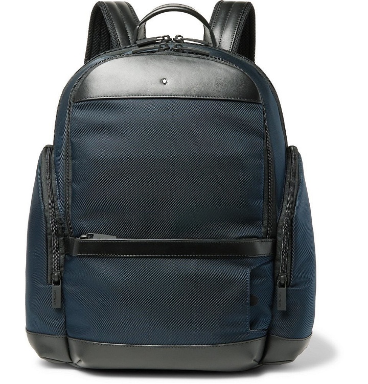 Photo: Montblanc - Nightflight Leather-Trimmed Canvas Backpack - Blue