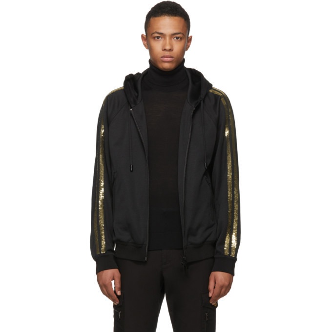 Photo: Dsquared2 Black and Gold Sequin Zip Hoodie