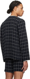 Anna Sui Navy Windowpane Tweed Jacket