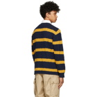 BEAMS PLUS Navy and Yellow Rugger Long Sleeve Polo