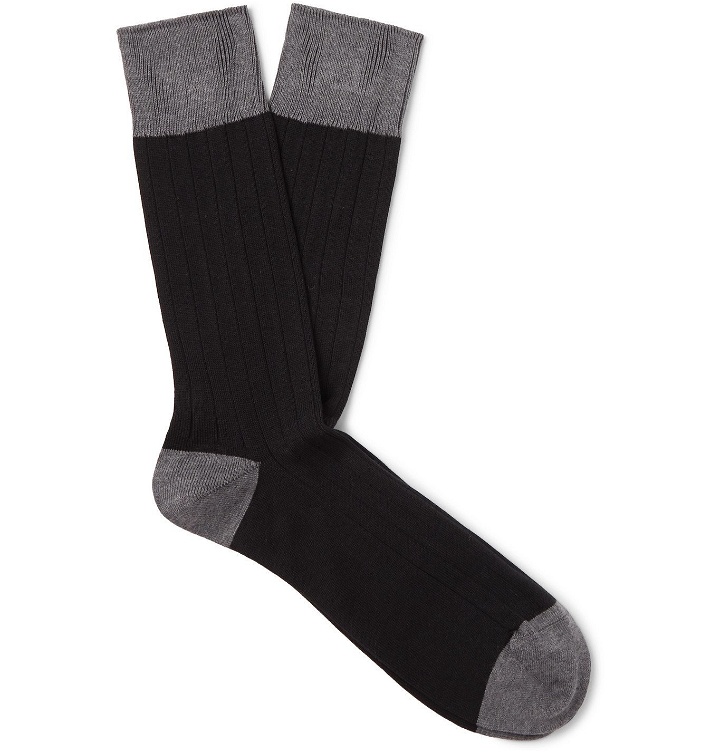 Photo: John Smedley - Gamma Colour-Block Sea Island Cotton-Blend Socks - Black
