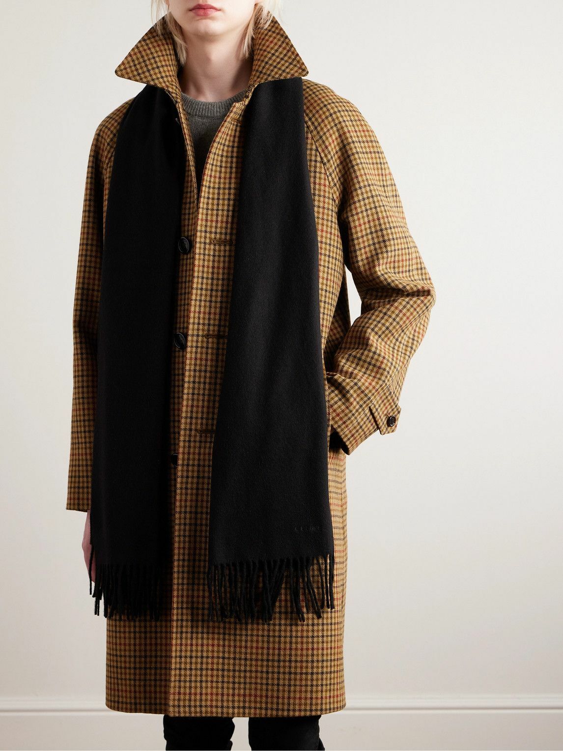 CELINE - Logo-Embroidered Fringed Cashmere Scarf