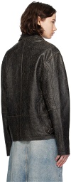 GUESS USA Black Crackle Leather Jacket