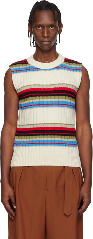 Photo: Dries Van Noten Off-White Striped Sleeveless Sweater