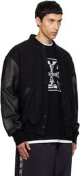 VETEMENTS Black Biker Cross Embroidered Varsity Bomber Jacket