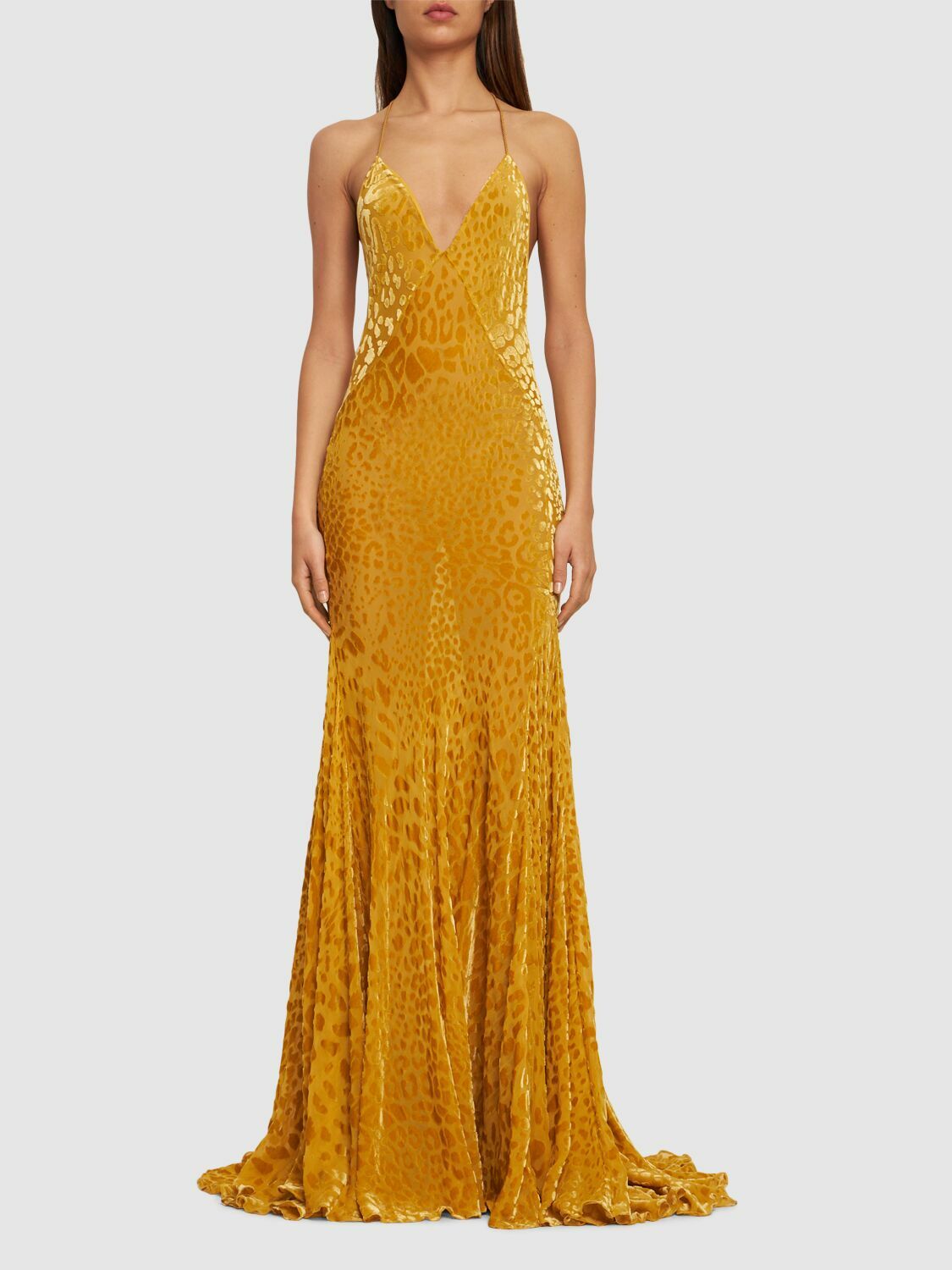 ROBERTO CAVALLI Leopard Velvet Devor Long Dress Roberto Cavalli